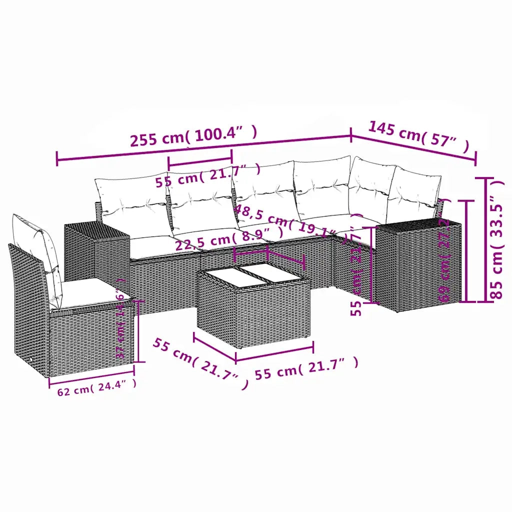 Set Divani da Giardino 7 pz con Cuscini Marrone in Polyrattan 3222643