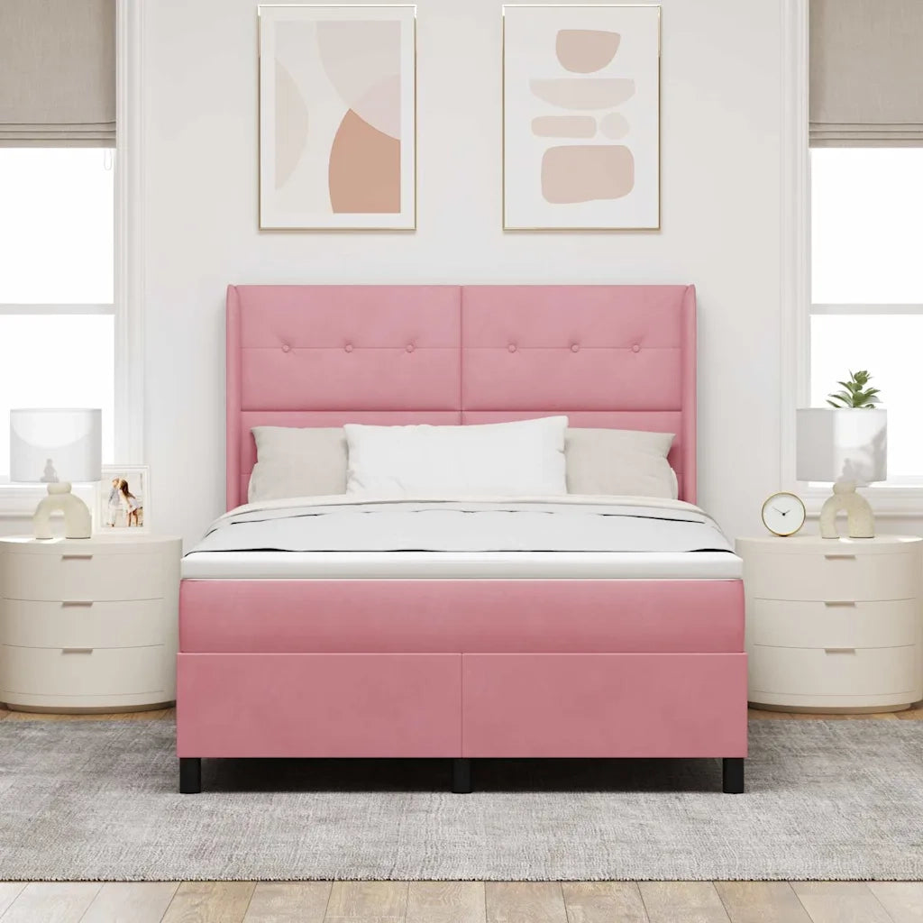 Letto a molle con materasso con led Rosa 160 x 200 cm Velluto