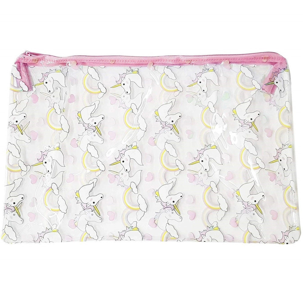 Trade Shop - Pochette Trasparente Rosa Fantasia Unicorno Trucco Plastica Beauty Case Donna -