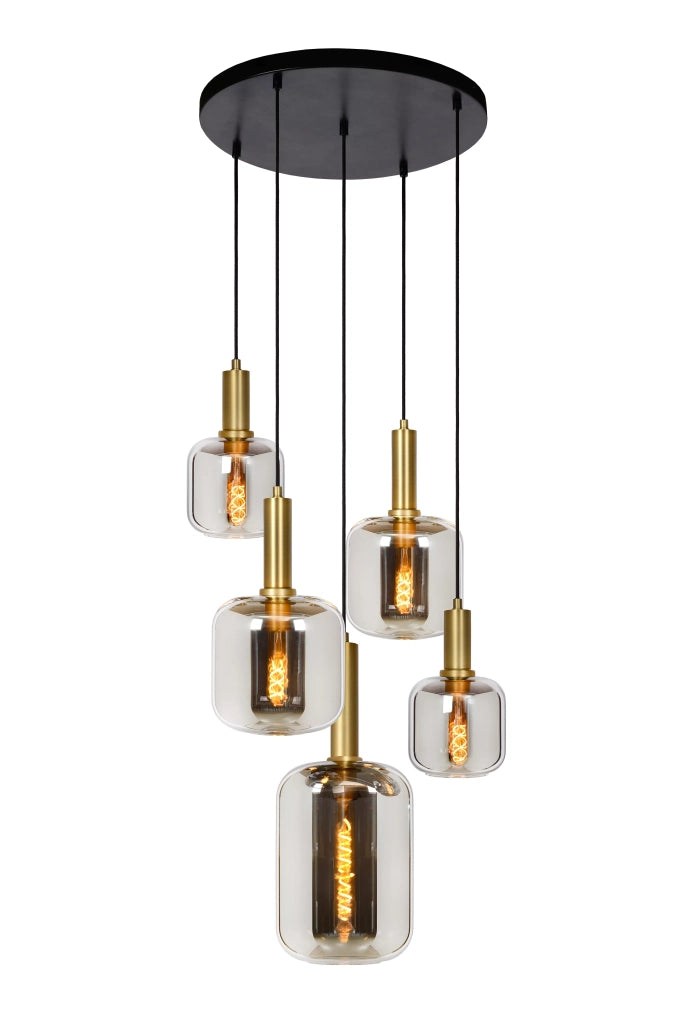 Lampadario Joanet Lucide 5xE27 vetro fumé ottone Ø71cm