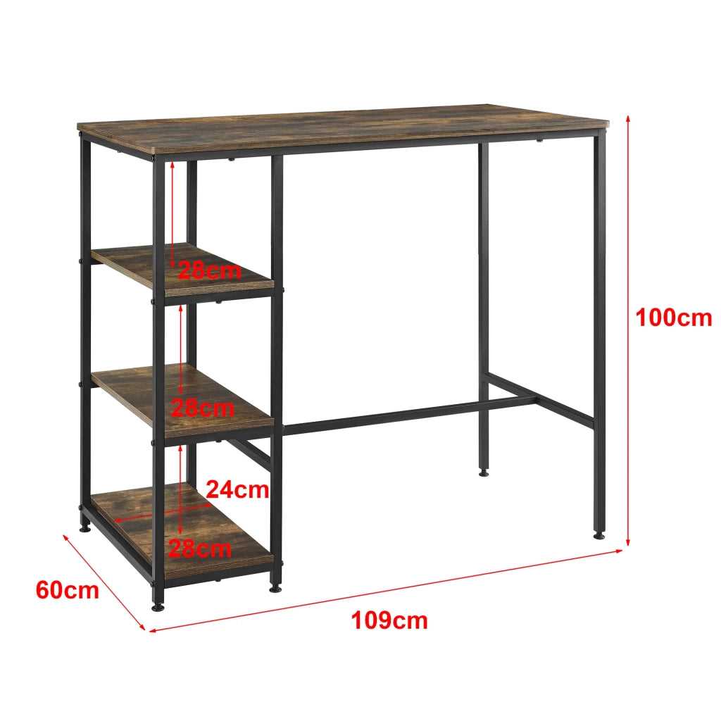 Tavolo da bar con 3 ripiani 100 x 109 x 60 cm nero con effetto legno scuro 03_0008555