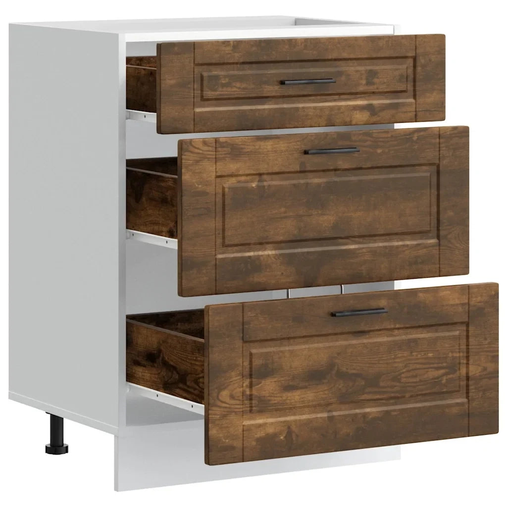 Mobile da cucina moderno con piedini regolabili 60 x 46 x 81,5 cm ampio spazio contenitivo stile di design legno composito finitura rovere affumicato 02_0050486