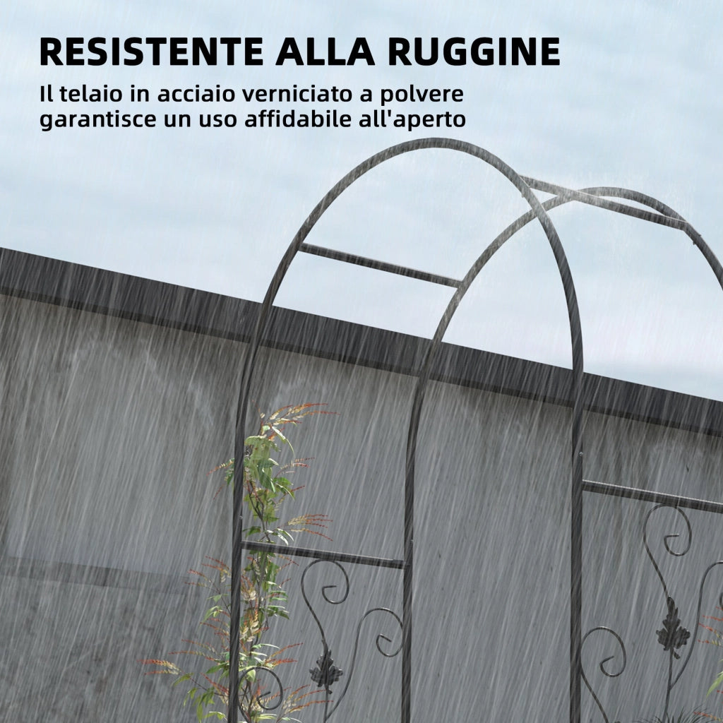 Arco da Giardino con Cancello 107x45x217 cm Traliccio per Piante Rampicanti in Metallo Nero