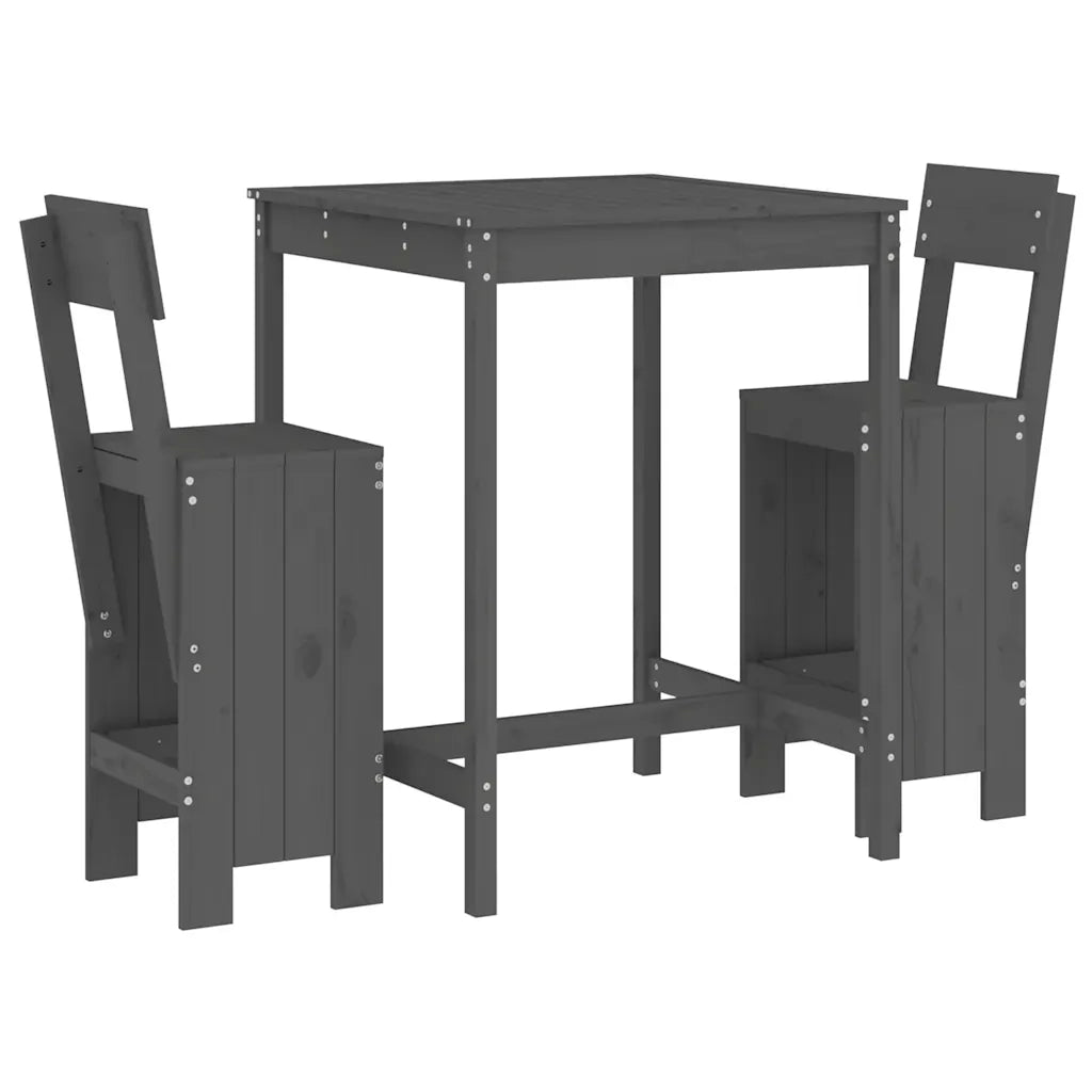 Set Bar da Giardino 3 pz Grigio in Legno Massello di Pino 3157795