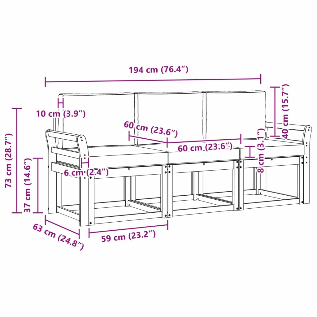 Set di divani da esterno 3 pcs 3387174