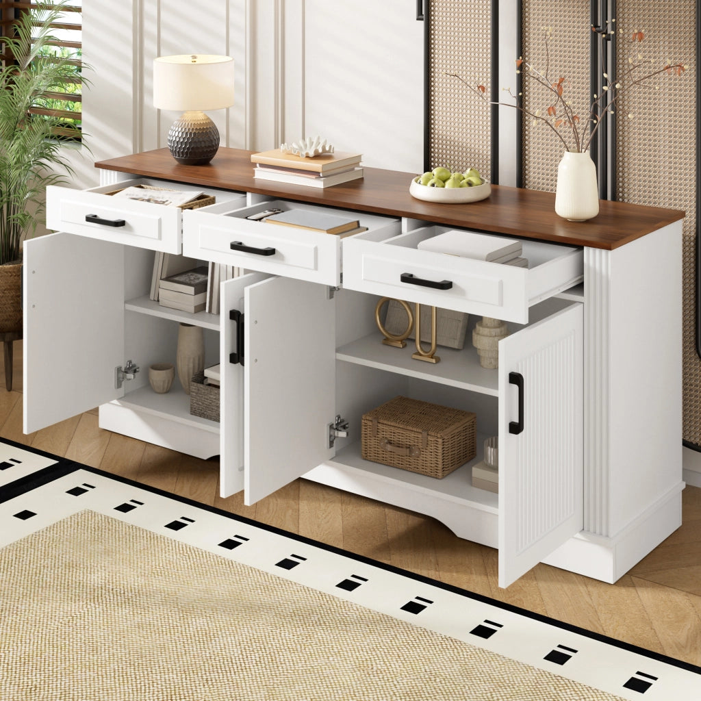 SIDEBOARD con 3 Cassetti e 4 Ante 160x40x75 cm MDF Bianco