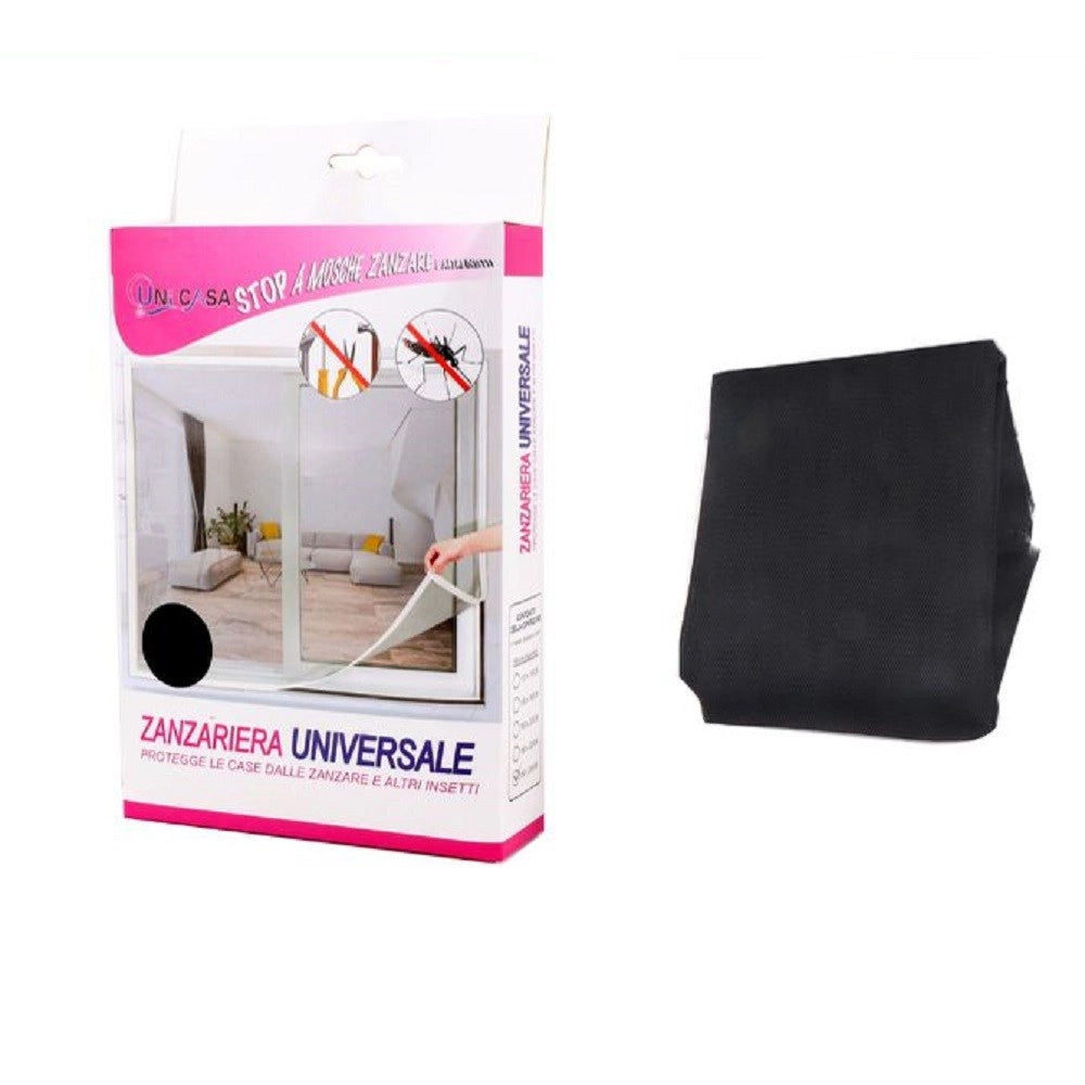 Trade Shop - Zanzariera Universale Finestra Nera Adesiva Con Nastro In Velcro 150x220cm 12921 -