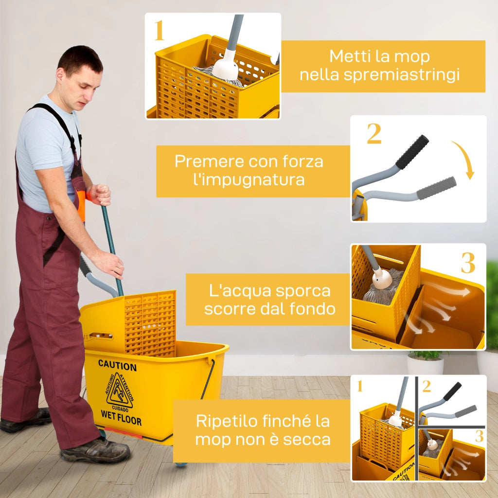 Secchio Lavapavimenti Professionale 20L con Mocio e Strizzatore ¨C Minimal ¨C Giallo 45x26.5x70 cm