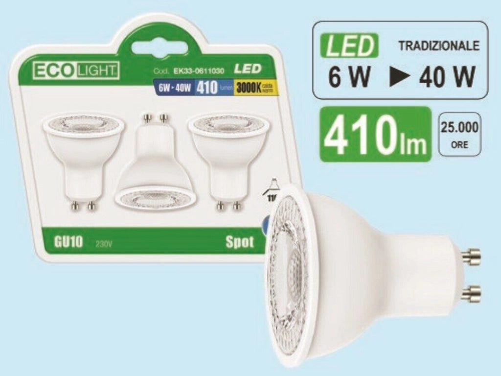 Lampadina Lampada A Led Spot Gu10 6W=50W 110° 6000 K - Bisonte