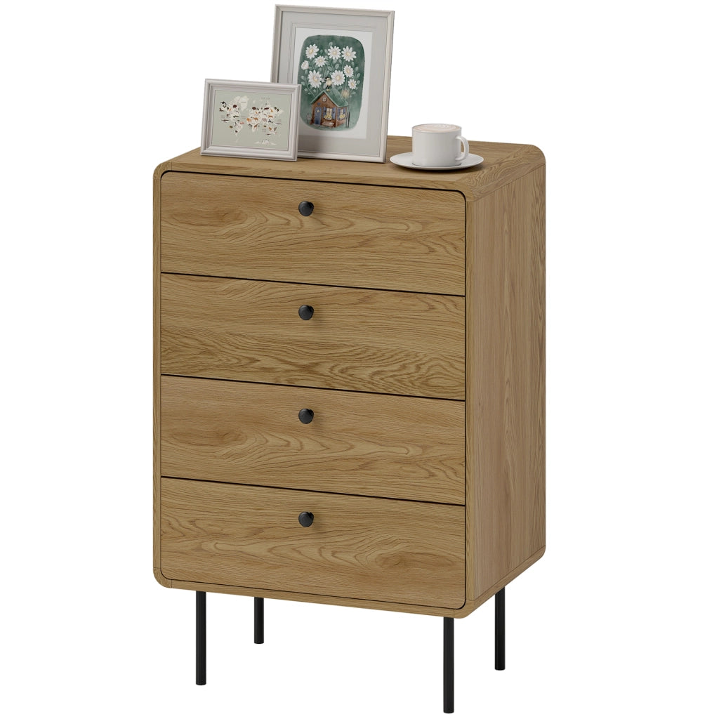 Cassettiera 4 cassetti ¨C Minimal ¨C 60x39x91.5 cm, effetto quercia, struttura in acciaio
