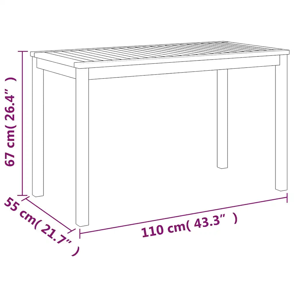 Tavolo da Giardino | Tavolino da esterno 110x55x67 cm Legno Massello d'Acacia