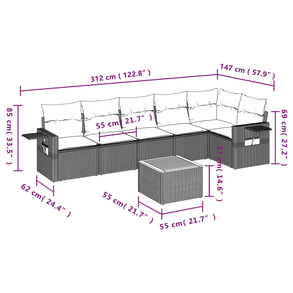 Set Divani da Giardino con Cuscini 7pz Nero Polyrattan