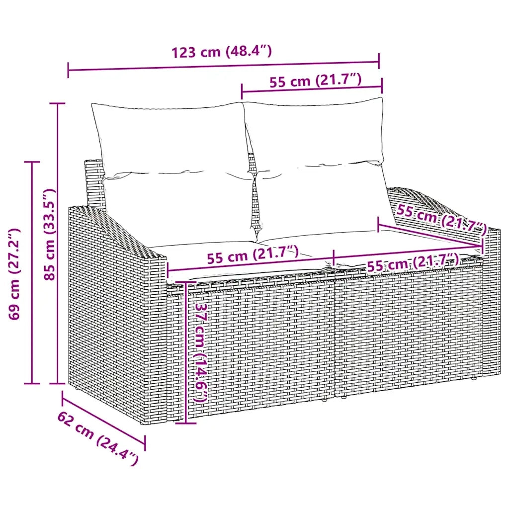 Set Divano da Giardino con cuscino 6 pcs Nero Poly Rattan 3359316