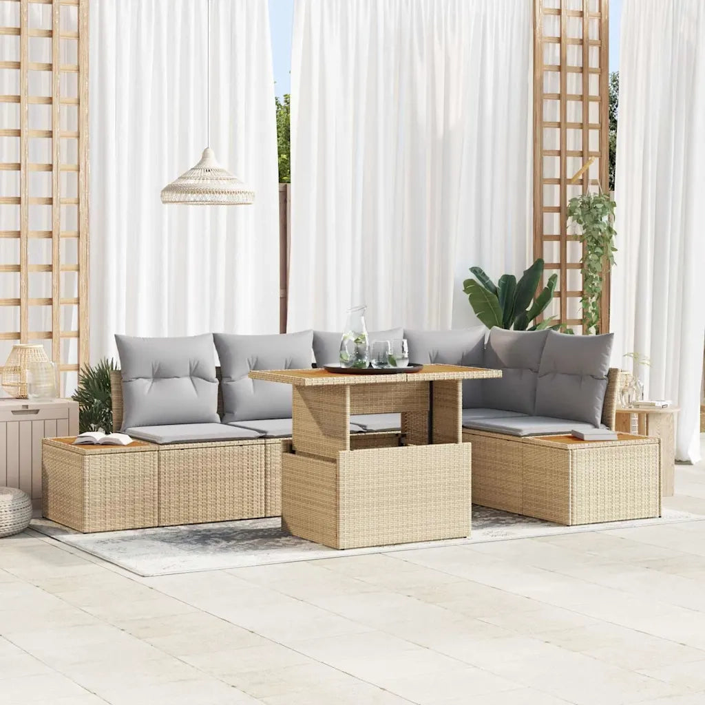Set da Pranzo per Giardino con cuscino 6 pcs Beige e grigio 3350072