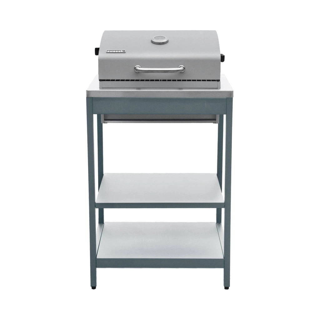 Cucina da esterno, 3 moduli e barbecue a carbone, blu grigio