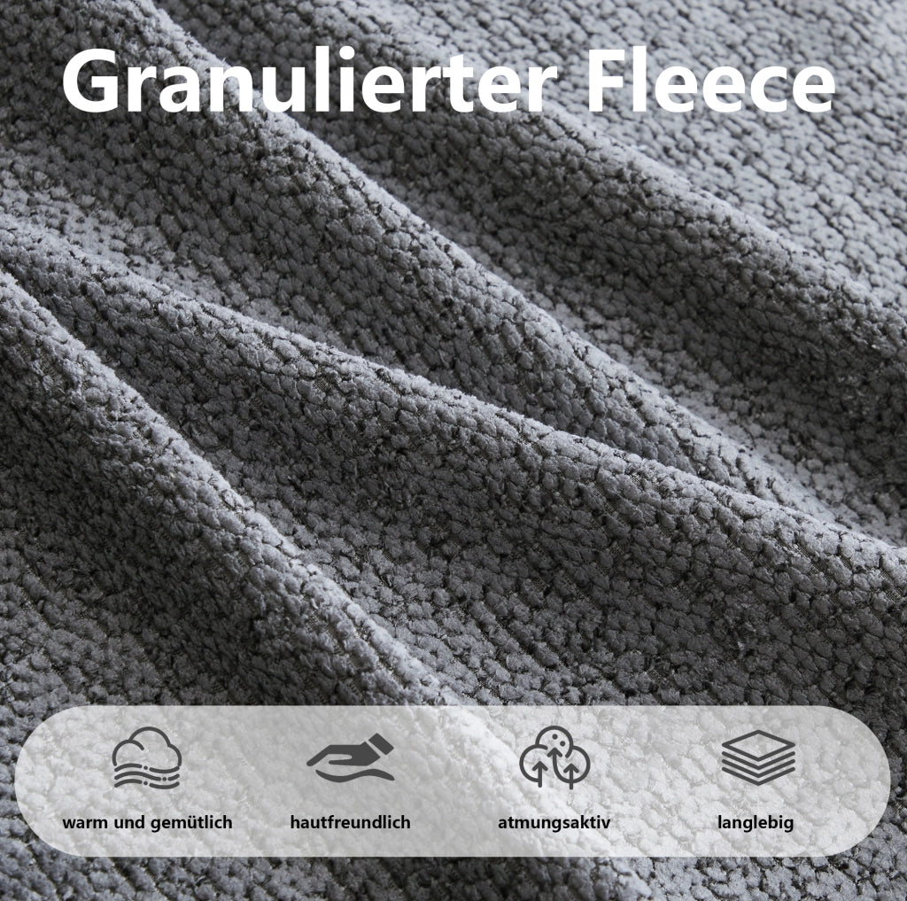 Divano modulare 3 posti con ottoman collegabile in fleece granulato grigio