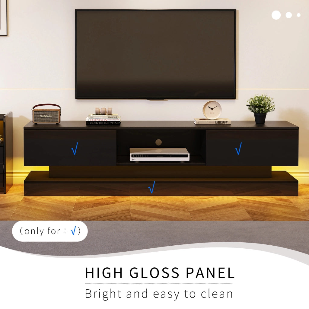 Mobile porta TV nero lucido con LED da app, 2 cassetti, passacavi e design anti-ribaltamento 160 × 35 × 40,5 cm