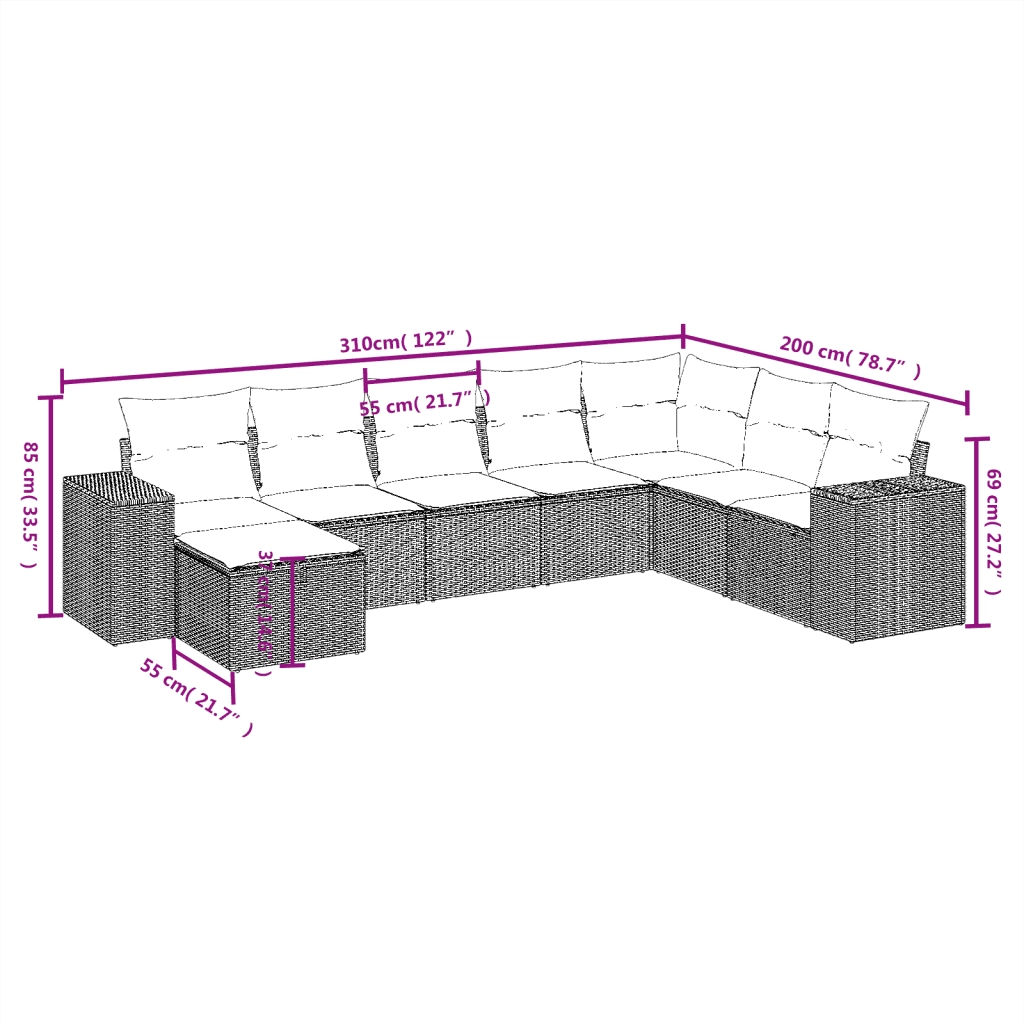 Set Divani da Giardino con Cuscini 8 pz Nero in Polyrattan 3264512