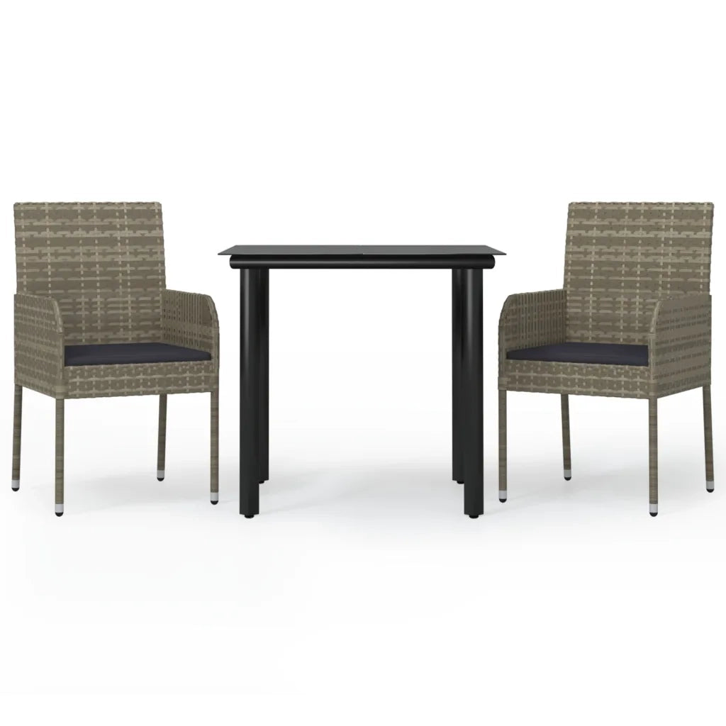 Set Salotto Giardino 3 pz con Cuscini Nero e Grigio Polyrattan 3185161