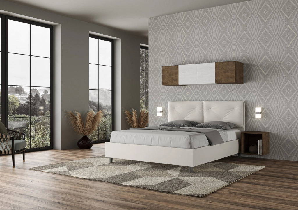 BS COM Letto matrimoniale contenitore imbottito 160x200 similpelle bianco