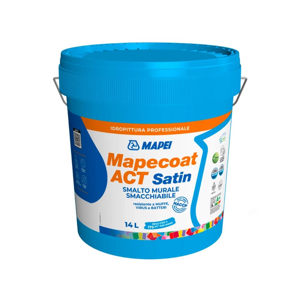 Mapei mapecoat act satin smalto murale lavabile antimuffa e antibatterico *** formato 14 lt, confezione 1