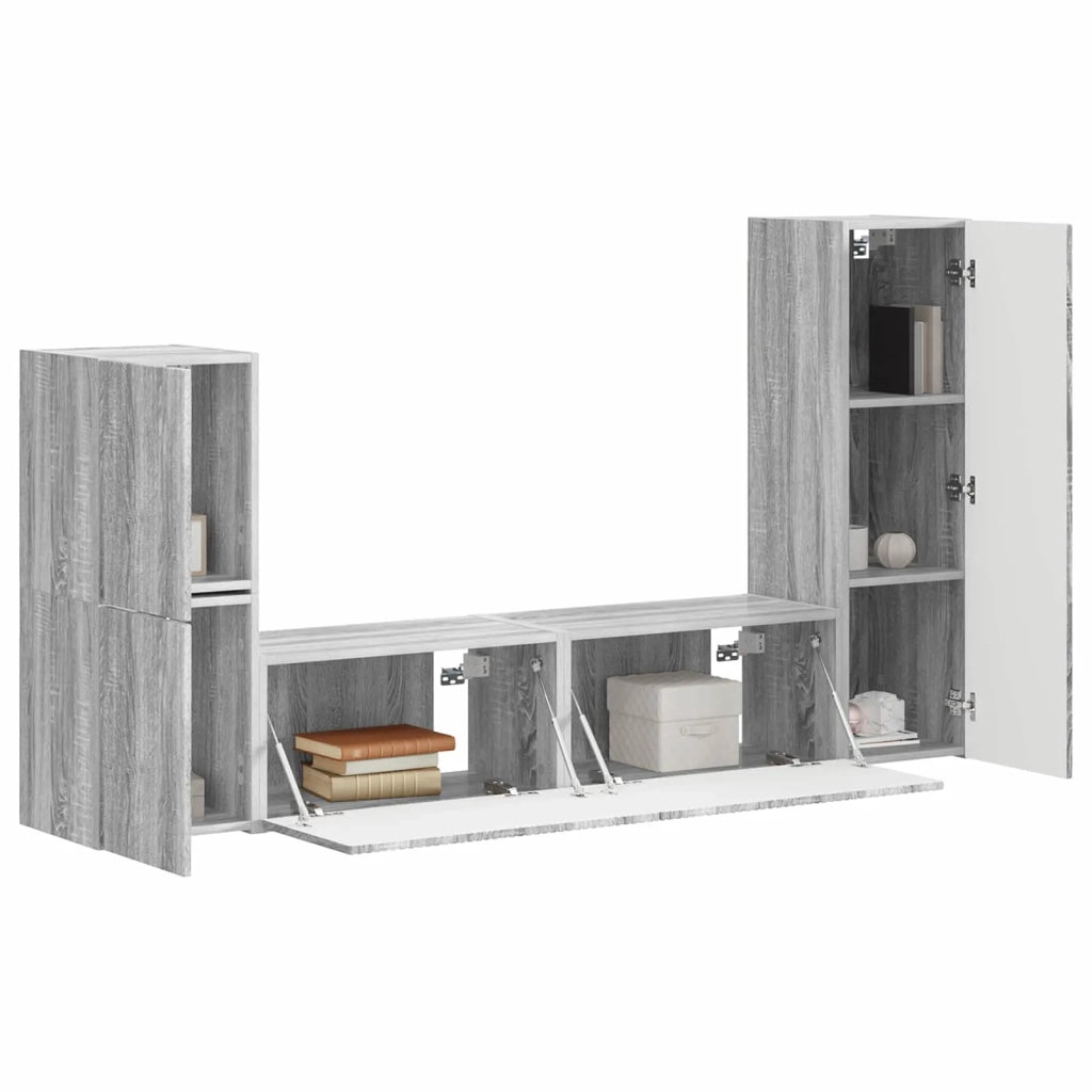 Set mobile TV 4 pz | Armadietto TV | Mobile Porta TV Grigio Sonoma Legno multistrato