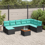 Set Divano da Giardino 9 pcs Nero e Turchese polyrattan 3356037
