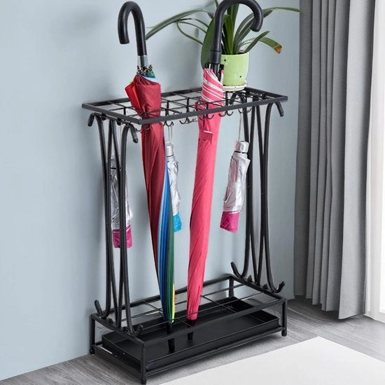 Paraplustandaart con 10 fori - Sostegno per ombrellone - Rimovibile - Piatto per gocce - Nero - Per uso domestico/ufficio - Sostegno per ombrello