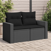 Divano da giardino con cuscini 2 posti nero in polyrattan 365989