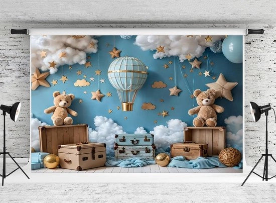 Fotografia di sfondo a forma di pallone di aria calda blu cielo per bambini studio fotografico ritratto scatto con 3x2m/10x6.5ft