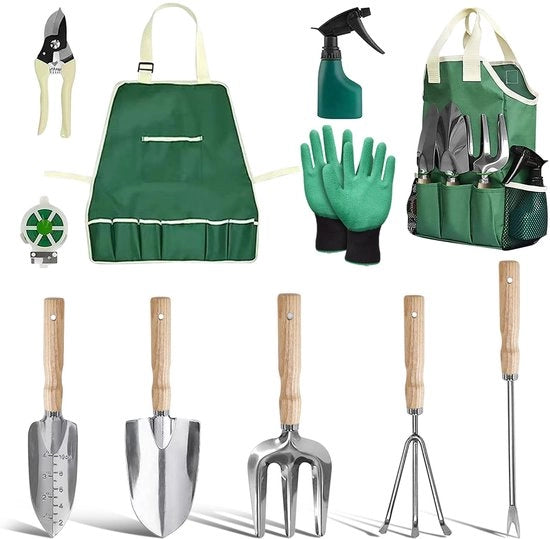 Kit di attrezzi da giardinaggio, 11-in-1 attrezzi da giardinaggio con tasca di stoccaggio, set di attrezzi da giardinaggio robusto in acciaio inossidabile, kit di attrezzi da giardinaggio per donne e uomini, regali per appassionati di giardinaggio