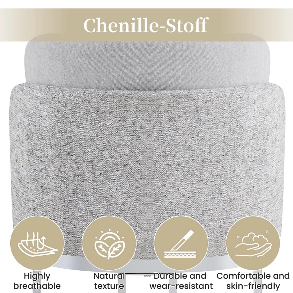 Sedia da Pranzo Set da 2 con Schienale Doppio e Gambe in Metallo Galvanizzato, in Ciniglia Grigio + Argento