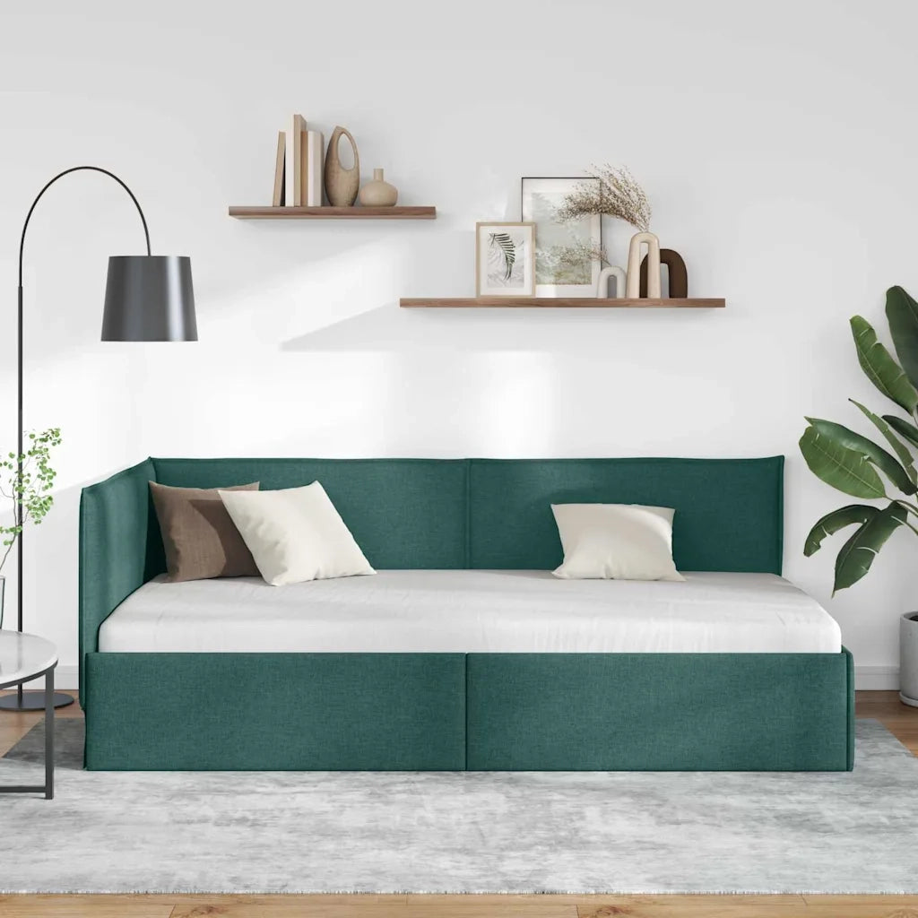 Letto singolo | Letto per adulti | Cornice del letto ad angolo Verde Scuro 90 x 190 cm Tessuto