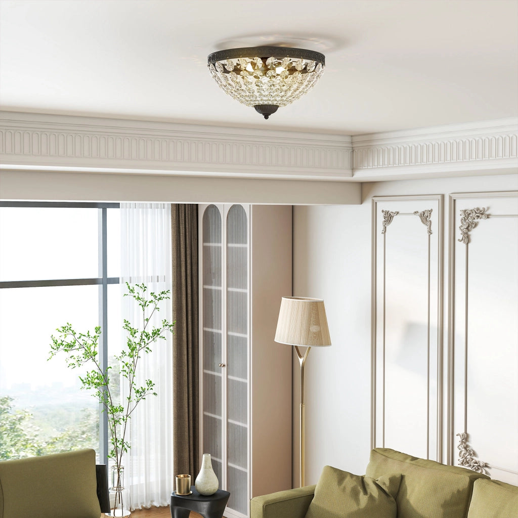 Lampada a Soffitto Vintage con Perline di Cristallo ¨C zephmum ¨C Nero 2xE14 40W