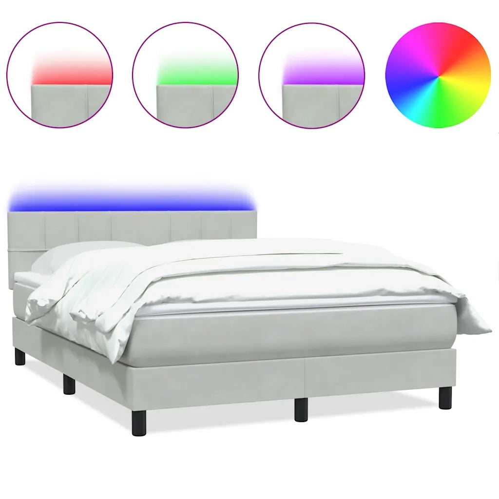 Letto a Molle con Materasso e LED Grigio Chiaro 160x210cm Velluto 3316887