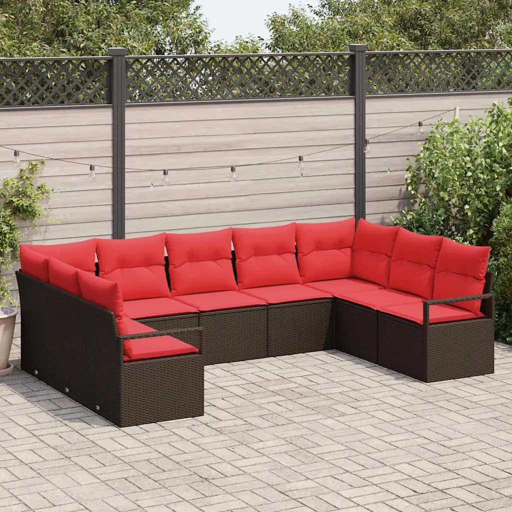 Set di divani con cuscino 9 pcs Marrone polyrattan 3346544