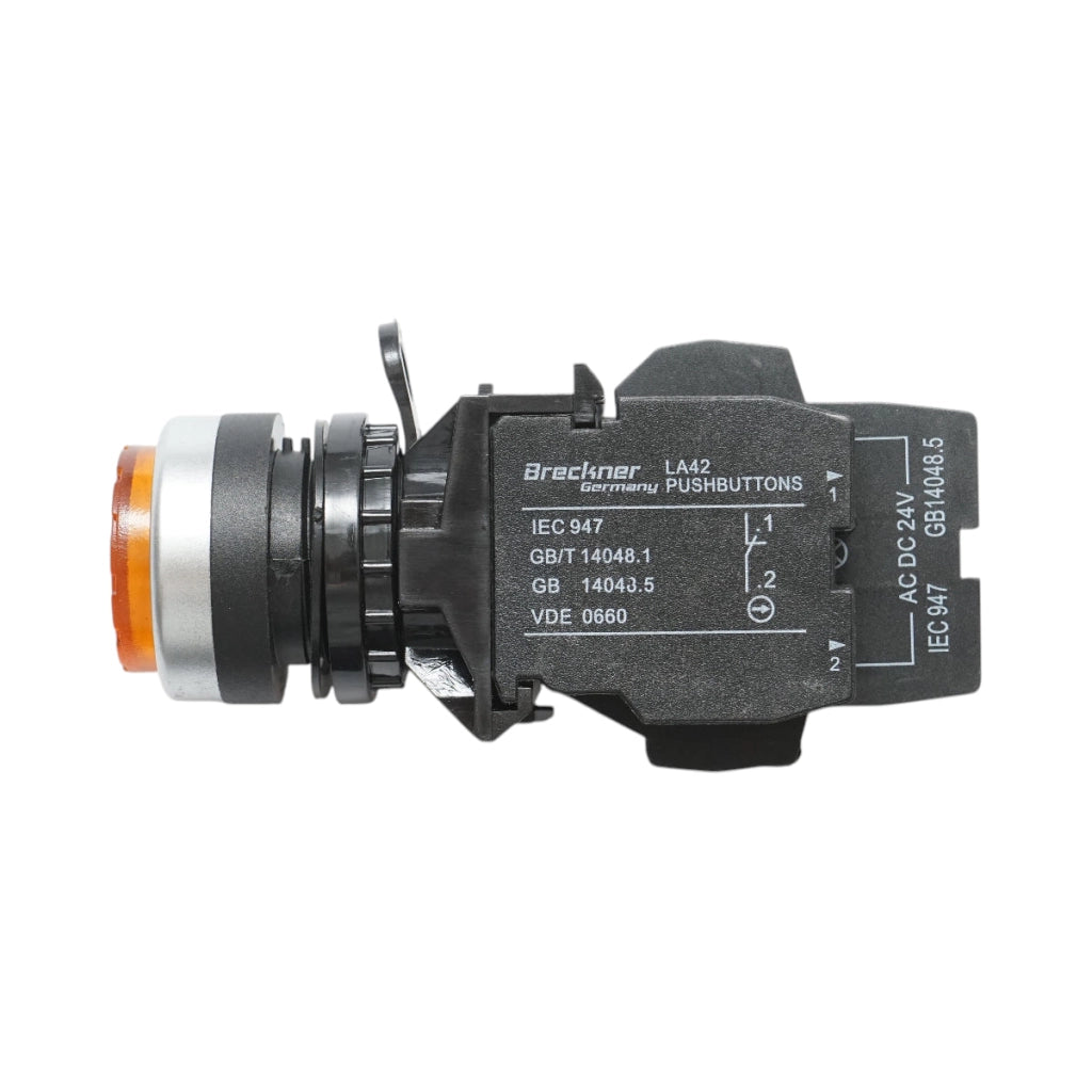 Pulsante di comando convesso illuminato 24V AC/DC LED giallo con ritorno 1NO+1NC, 10A/600V AC, 1A/250V DC LA42 Breckner Germany