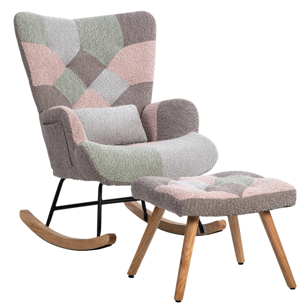 Sedia a dondolo 93 cm con cuscino lombare e poggiapiedi; multicolore