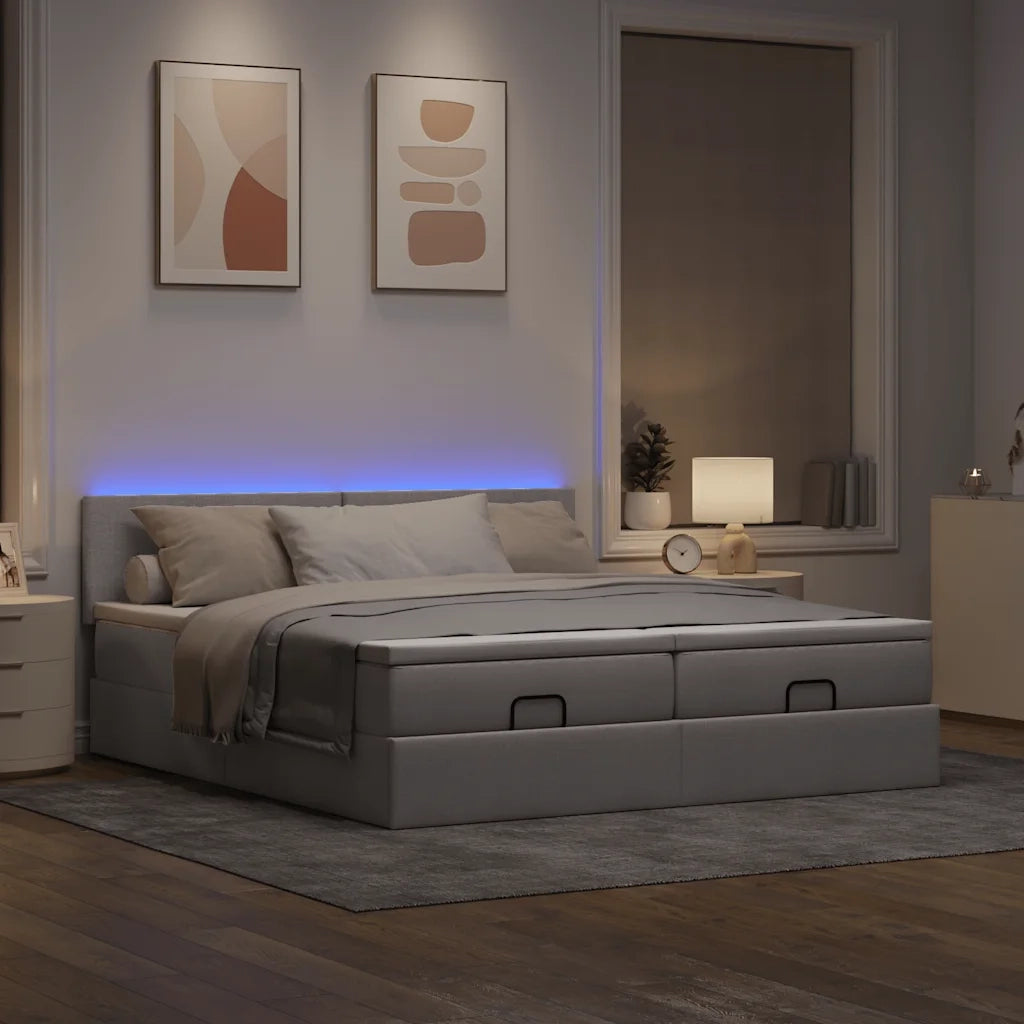 Struttura Letto Pouf con Materassi Tortora 200x200 cm Tessuto 3312833