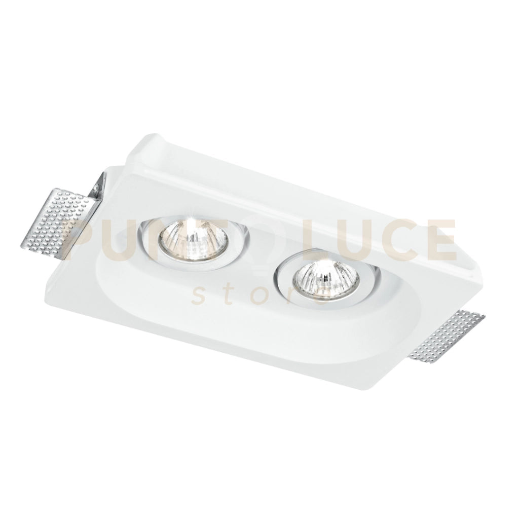 FARETTO DA INCASSO IN GESSO VERNICIABILE MORGANA ORIENTABILE BIANCO QUADRATO 2 LUCI ATTACCO GU10 25,5X15,5X5,5CM