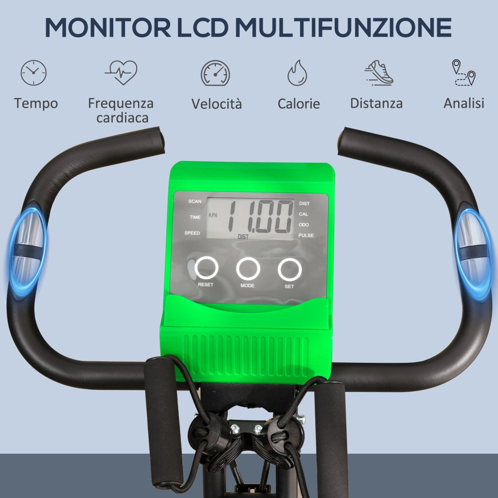 Cyclette Pieghevole 2 in 1 ¨C Xylo ¨C Resistenza Magnetica 8 Livelli, Sensore Cardiaco, Volano 2.5kg, Verde
