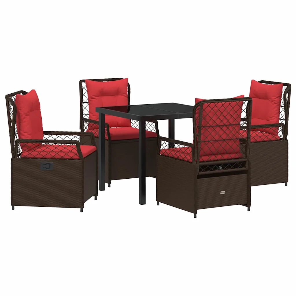 Set da Pranzo per Giardino 5 pcs Marrone polyrattan