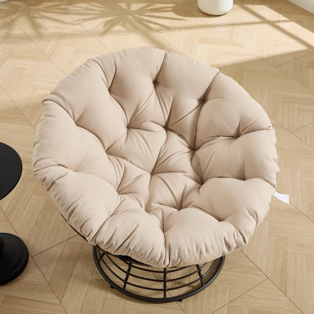 Chaise ergonomique confortable en osier papasan chaise int¨¦rieure ext¨¦rieure pivotante ¨¤ 360¡ã avec coussin ¨¦pais et doux id¨¦ale pour le salon la chambre la salle de lecture cadre marron avec coussin beige