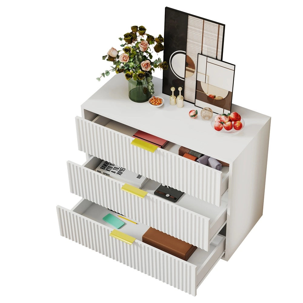 Cassettiera con 3 Cassetti e Design Moderno ¨C MINIMAL ¨C Bianco e Oro 80x40x72 cm