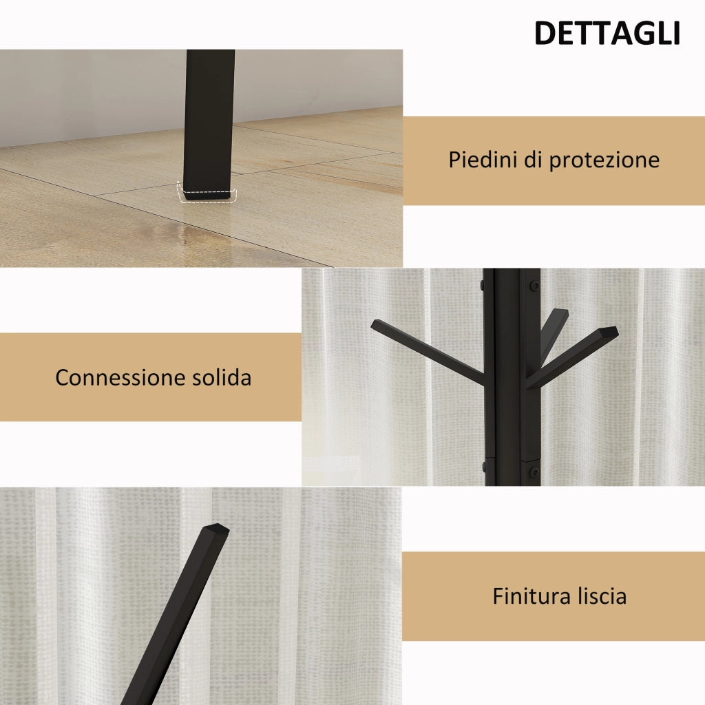 Appendiabiti da Terra Verticale Moderno per Ingresso. 45x45x180cm. Nero