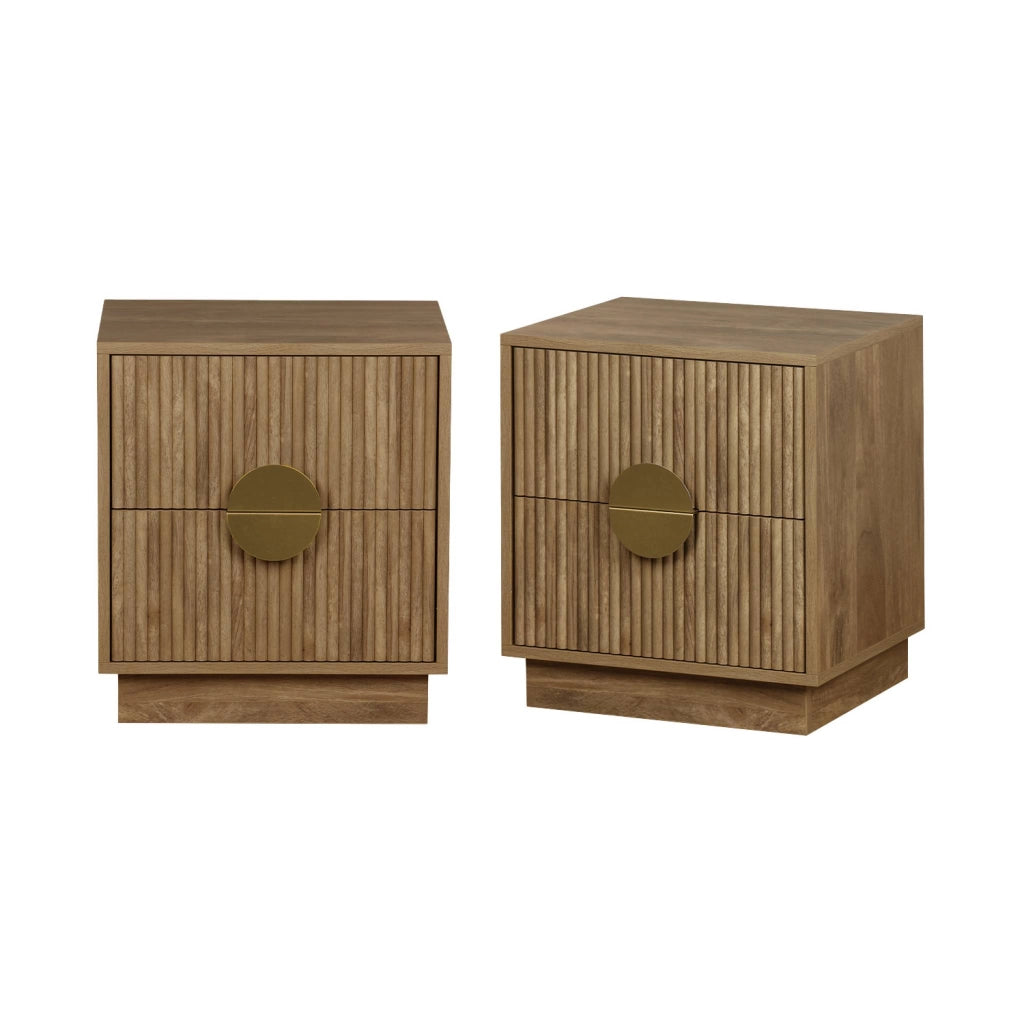 Set di 2 comodini a 2 cassetti effetto mango scanalato