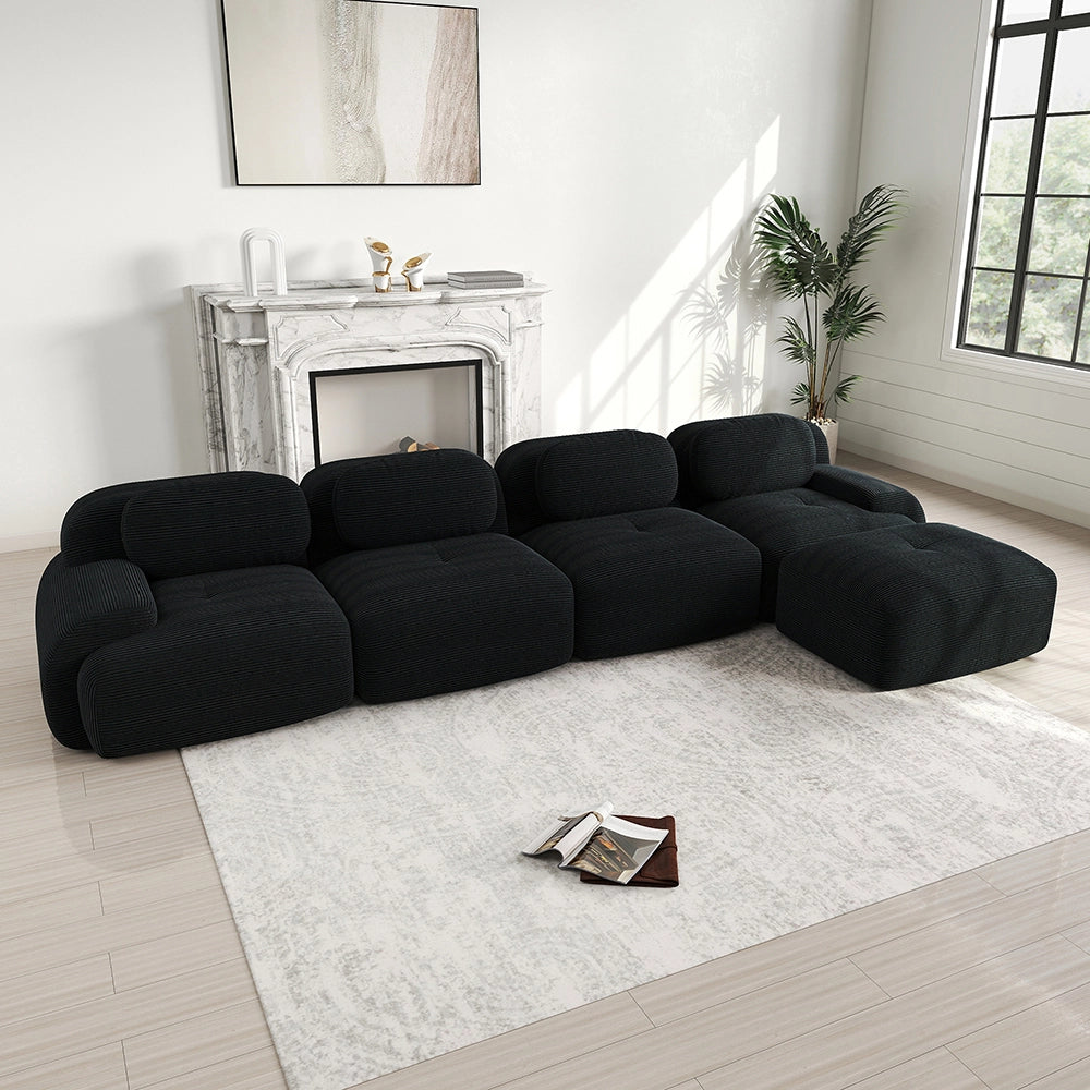 Divano angolare 4 posti con chaise longue - Xylo - Imbottitura 32D, antiscivolo, modulabile, nero