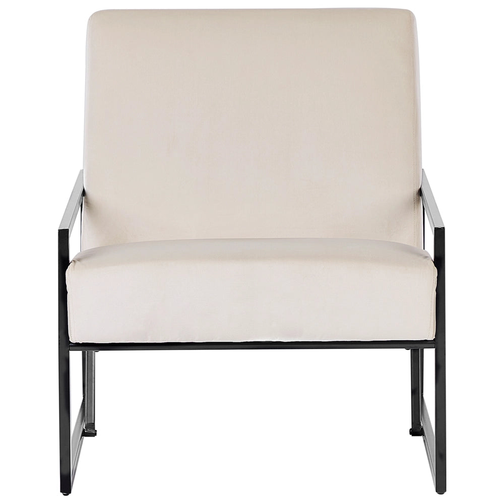 Poltrona in velluto beige chiaro 83L x 69L x 83H Schienale Bracciolo Struttura in metallo nero Soggiorno moderno glam