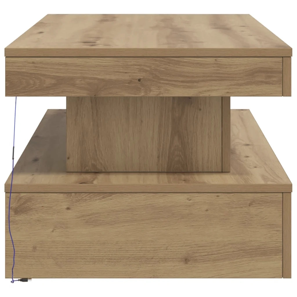 Tavolino da Salotto con Luci LED-Tavolino da soggiorno Rovere Artigianale 90x50x40 cm 754120
