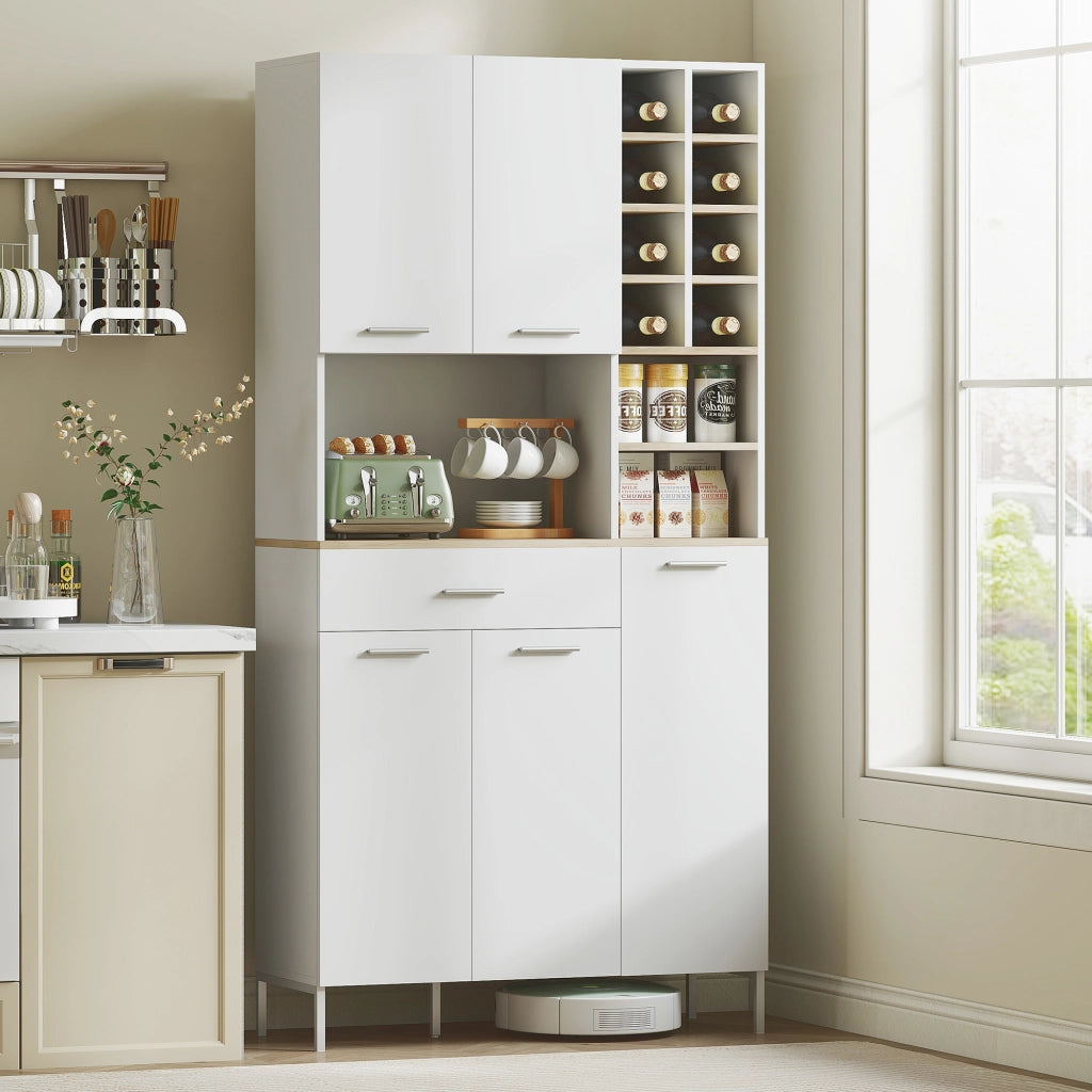 Armadio da Cucina con Ripiani Aperti, Fagottiera, Porte ¨C Minimal ¨C MDF Bianco 80x200x40